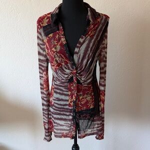 GUC FREE PEOPLE Floral Striped Button-Up Women's Top SIZE LARGE